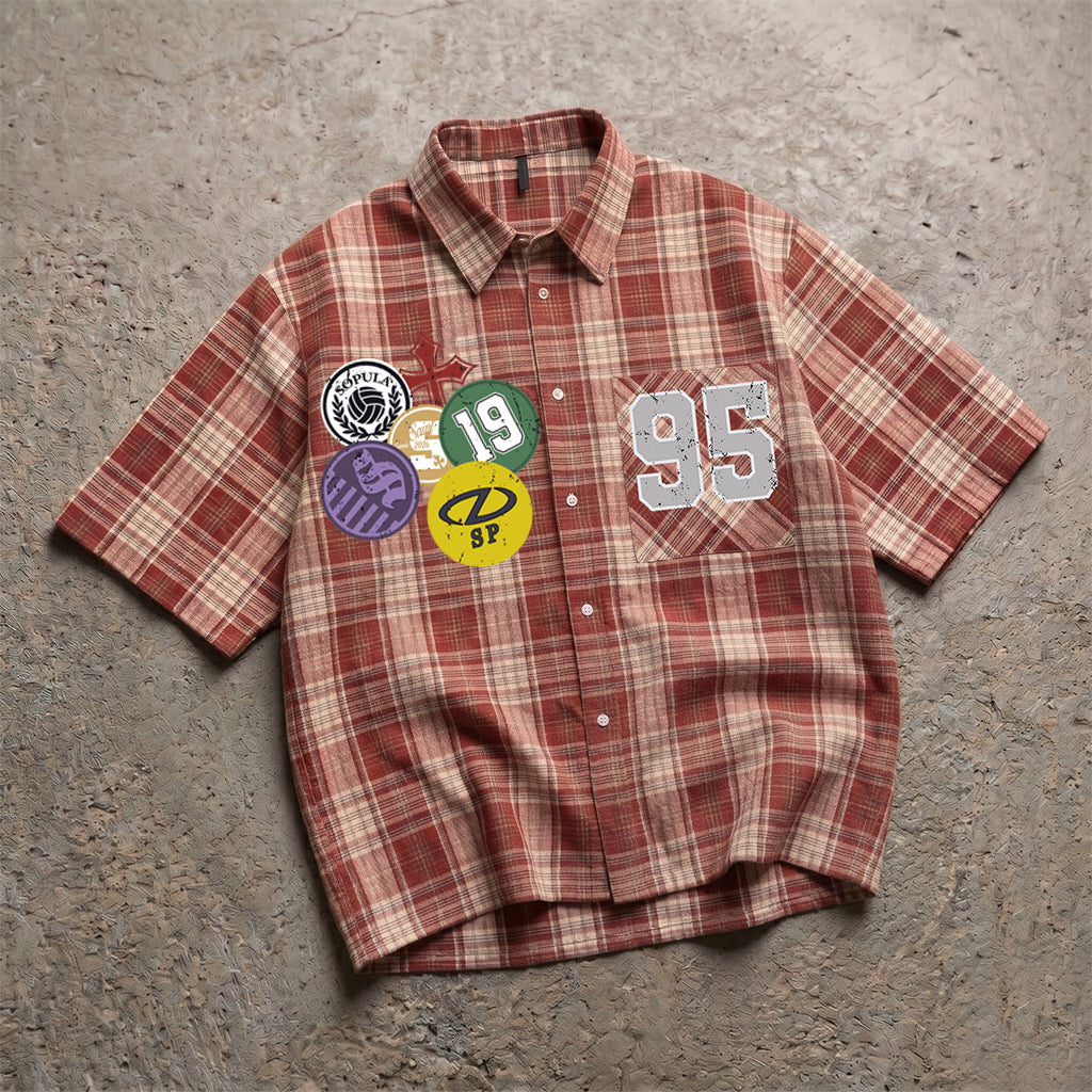 Basketball Badge 1995 Street Graphic Plaid Jacket Shirt