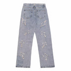 Men's Fashion Cross Lightning Patch Embroidered Street Jeans