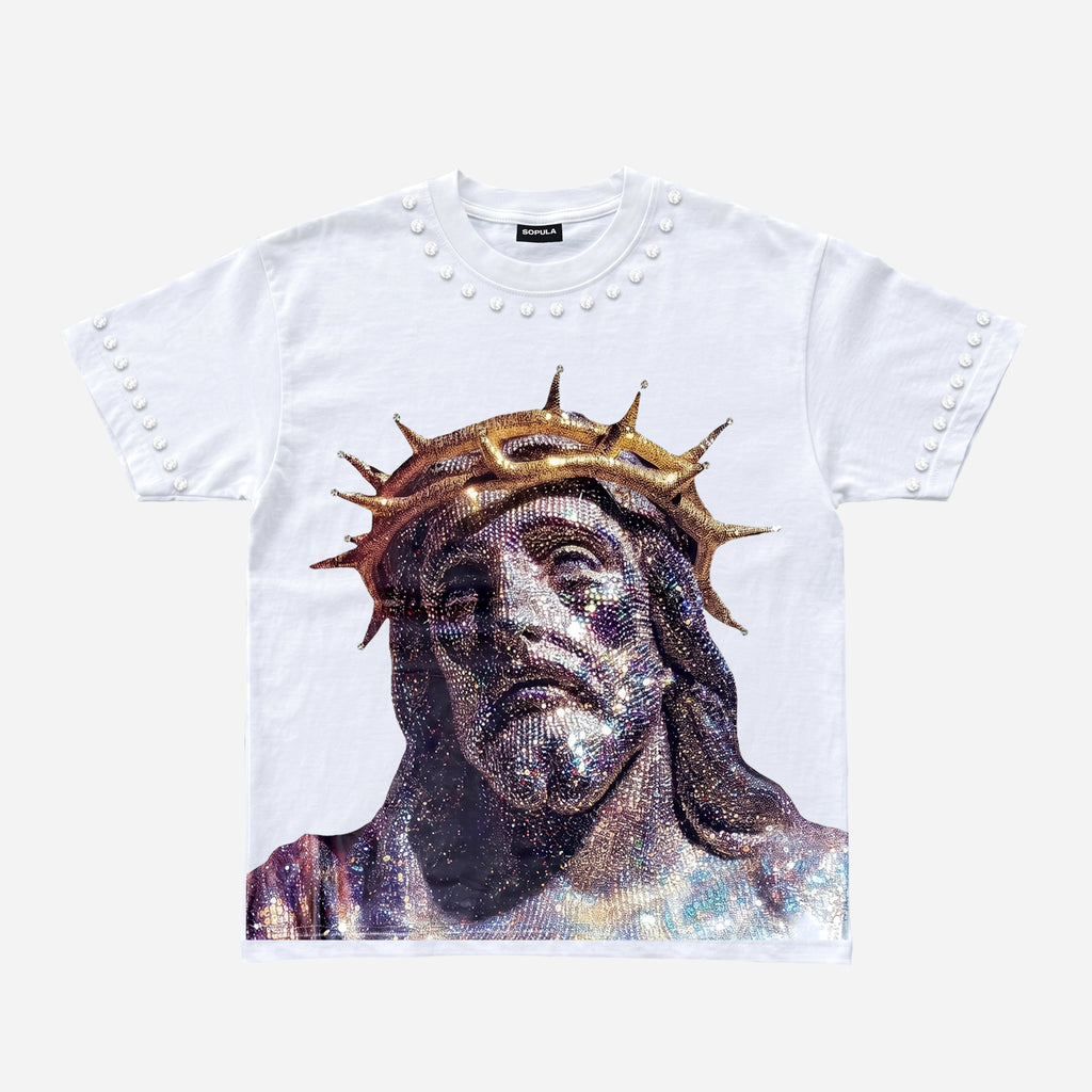 Rhinestone Embellishment And Diamond Jesus Print T-shirt