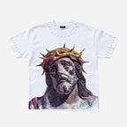 Rhinestone Embellishment And Diamond Jesus Print T-shirt