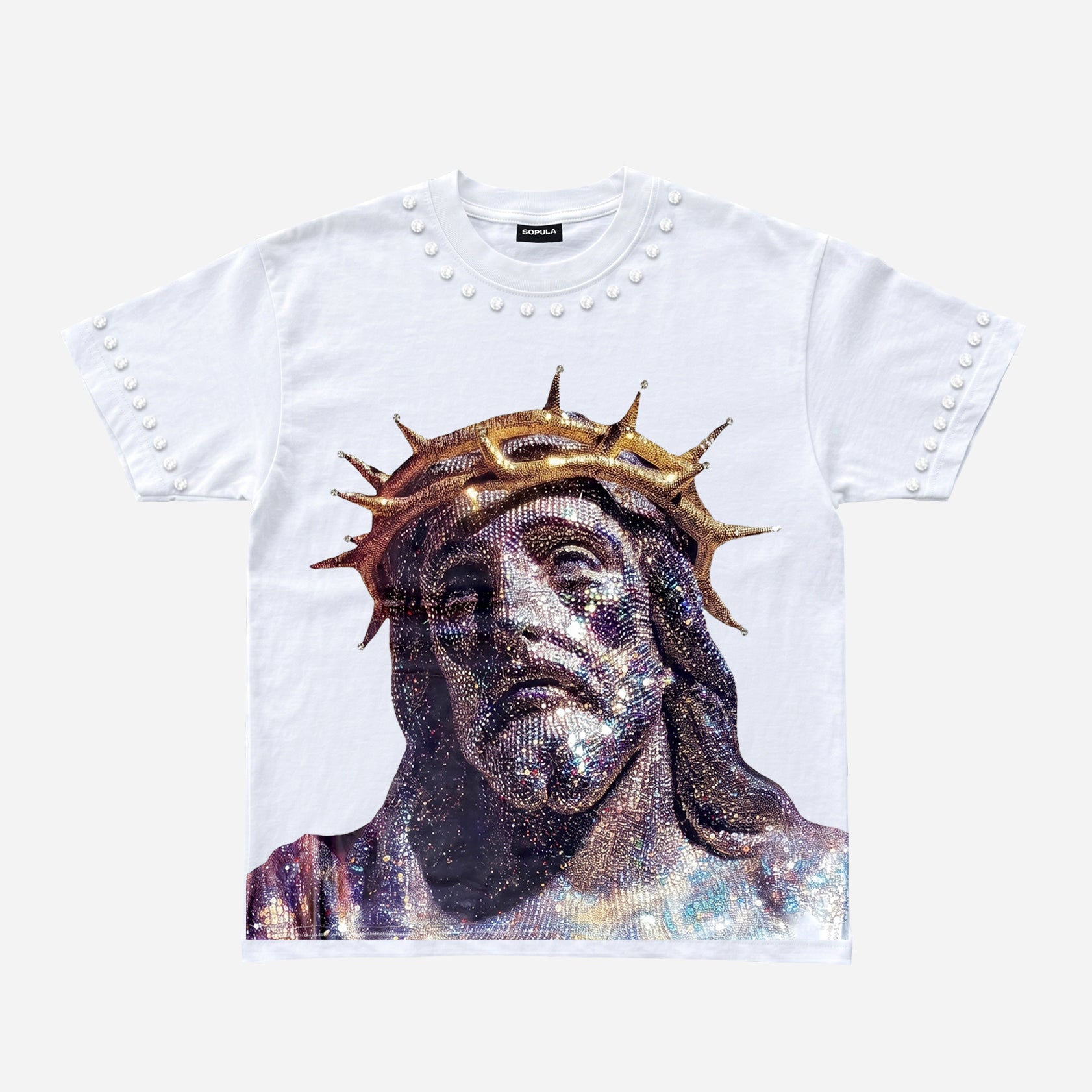 Rhinestone Embellishment And Diamond Jesus Print T-shirt