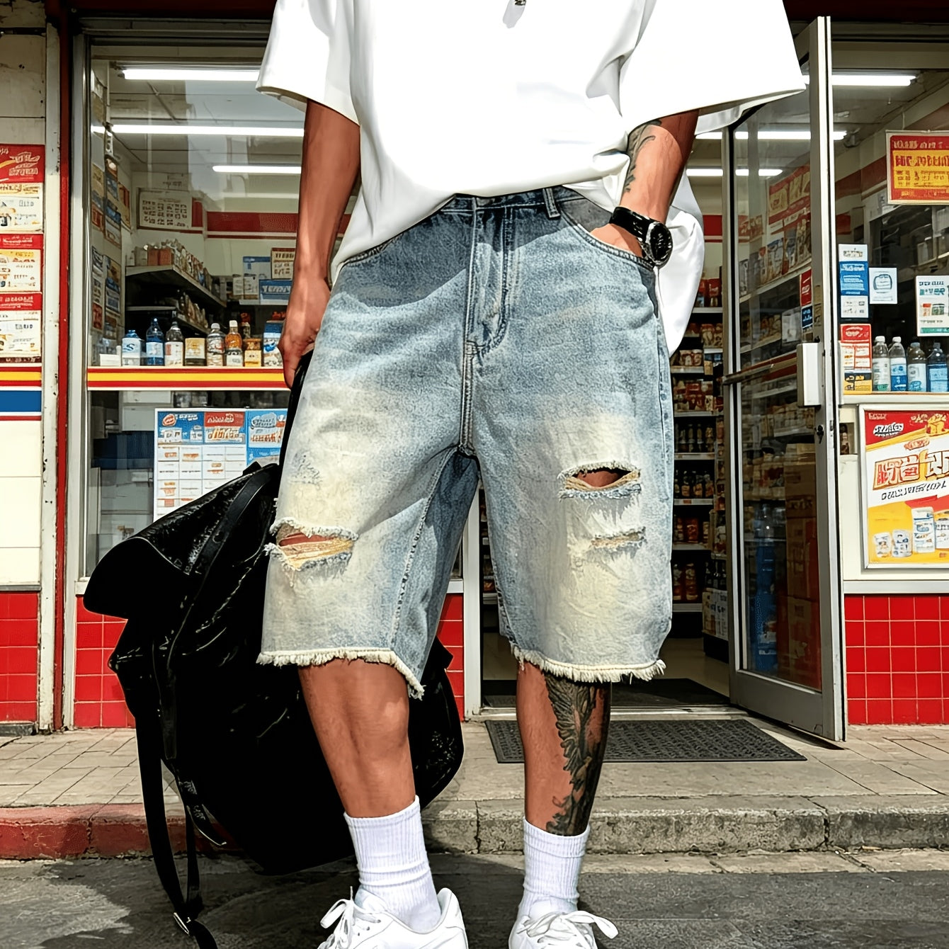 Men's Fashion Retro Ripped Loose Denim Shorts