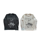 Retro Angel Saint Letter Print Waffle Knit Long-sleeve T-shirt