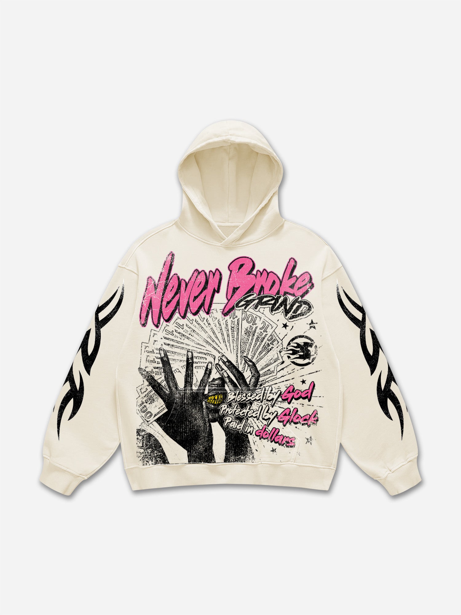 Never Broke God Glock Dollar Vintage Graphic Hoodie