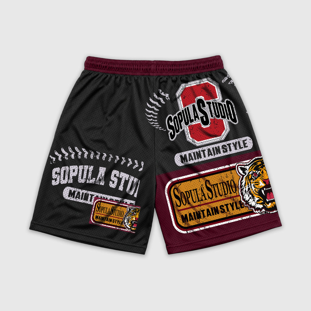 Sopula Retro Tiger Badge Graphic Athletic Mesh Shorts