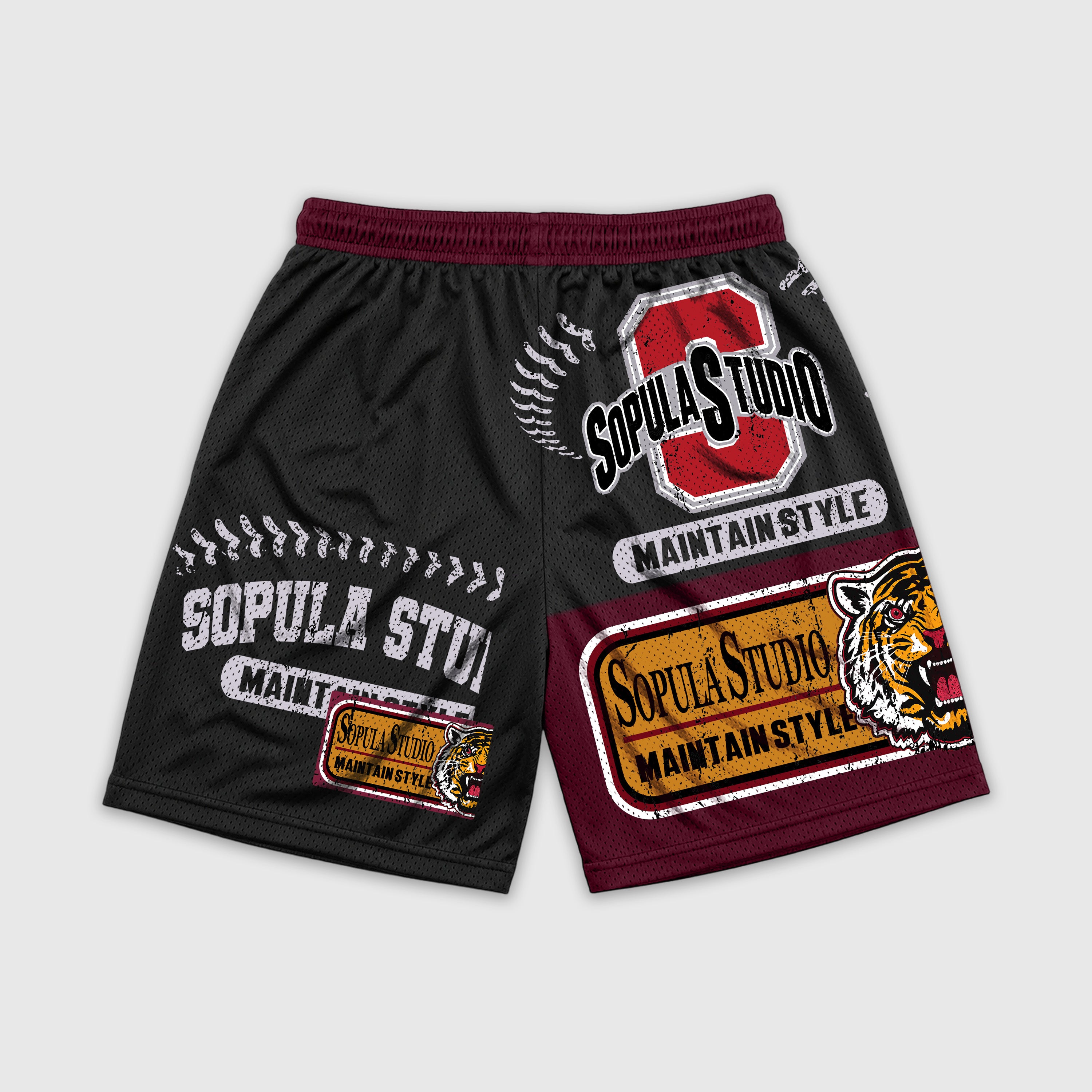 Sopula Retro Tiger Badge Graphic Athletic Mesh Shorts