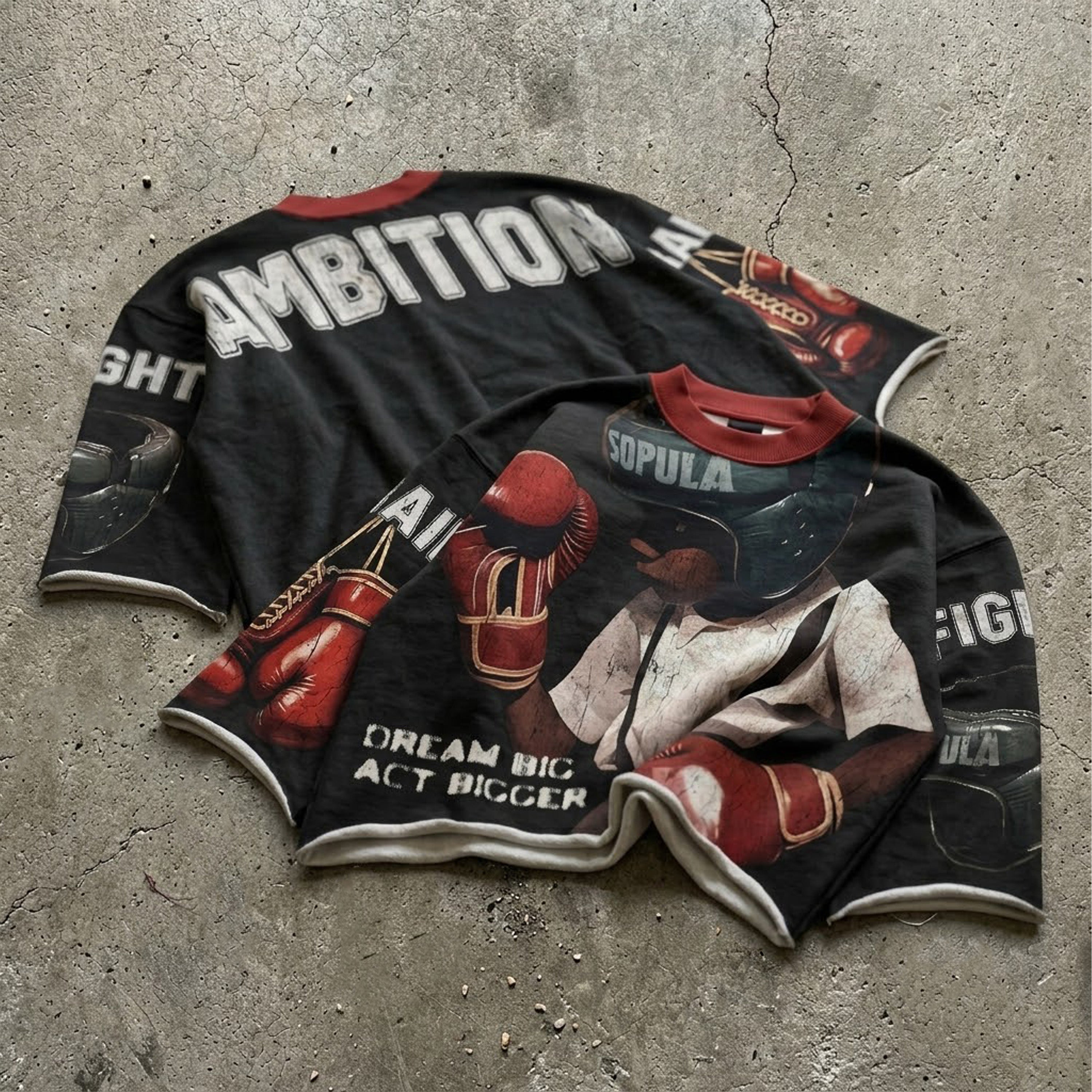 Boxing Boy Vintage Graphic Boxy Crop Crimped Edge T-shirt