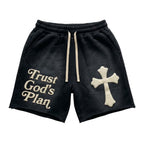 Trust God's Plan Foaming Process Graphic Washed Shorts