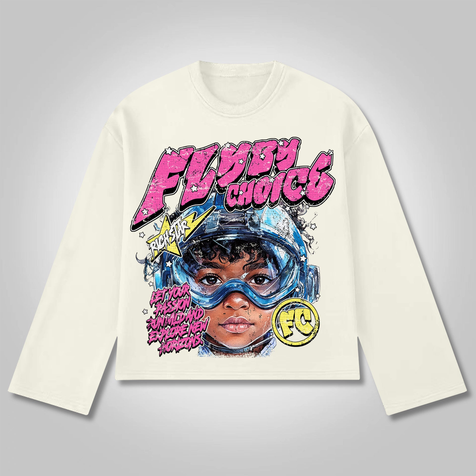 Vintage Fly By Choice Graphic Cotton Long Sleeve T-Shirt