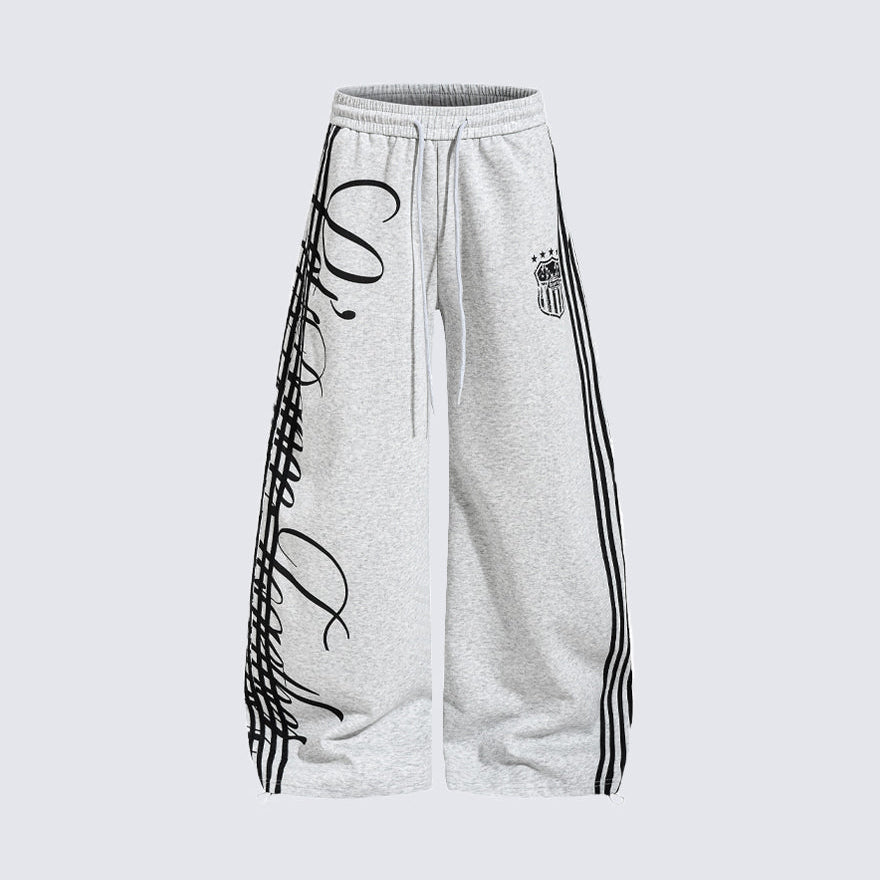 Retro Striped Letter Print Wide-leg Sweatpants