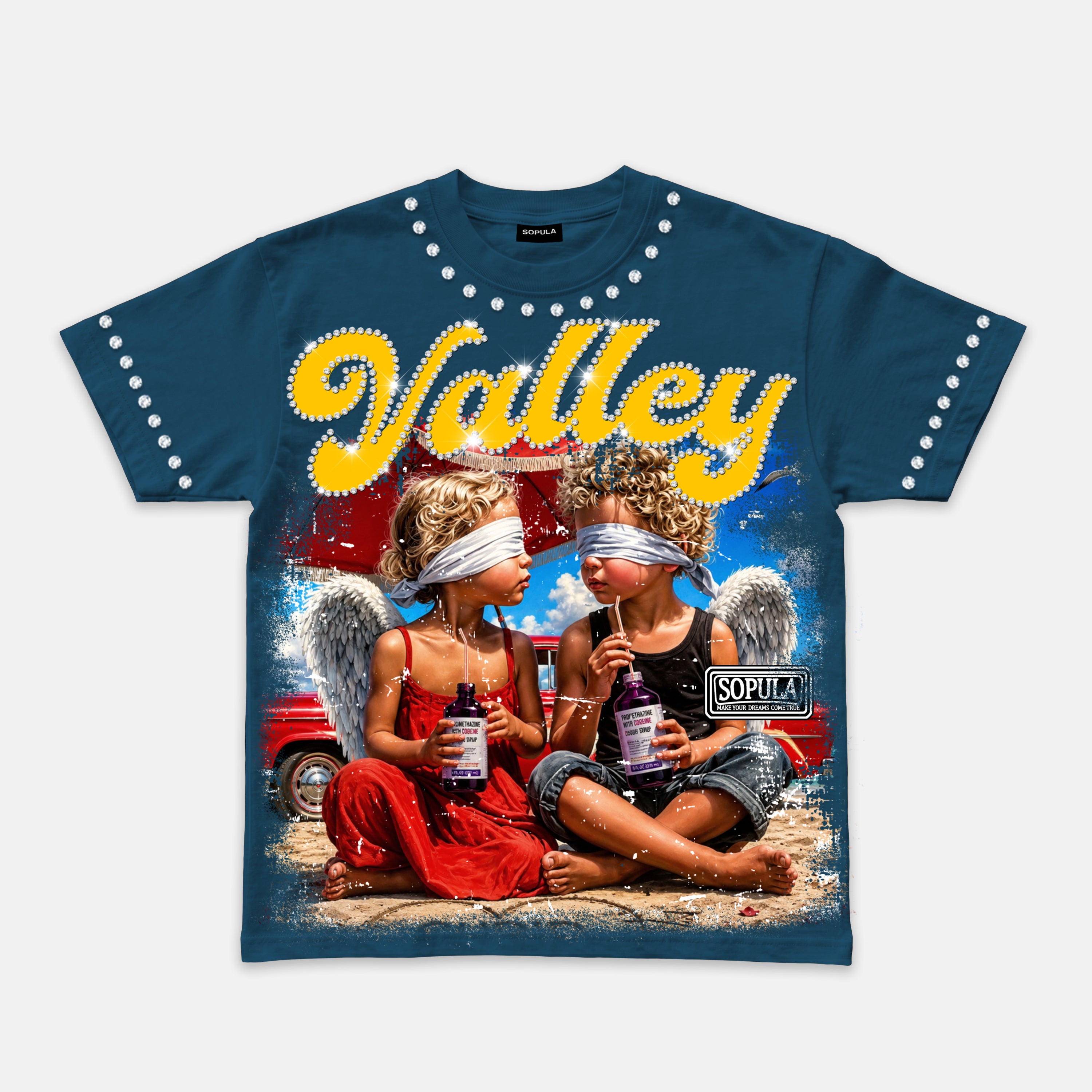 Valley Sopula Cough Syrup And Angels Retro Graphic T-shirt
