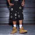 Men's Y2k Trendy Floral Rhinestone Loose Denim Shorts