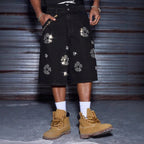 Men's Y2k Trendy Floral Rhinestone Loose Denim Shorts