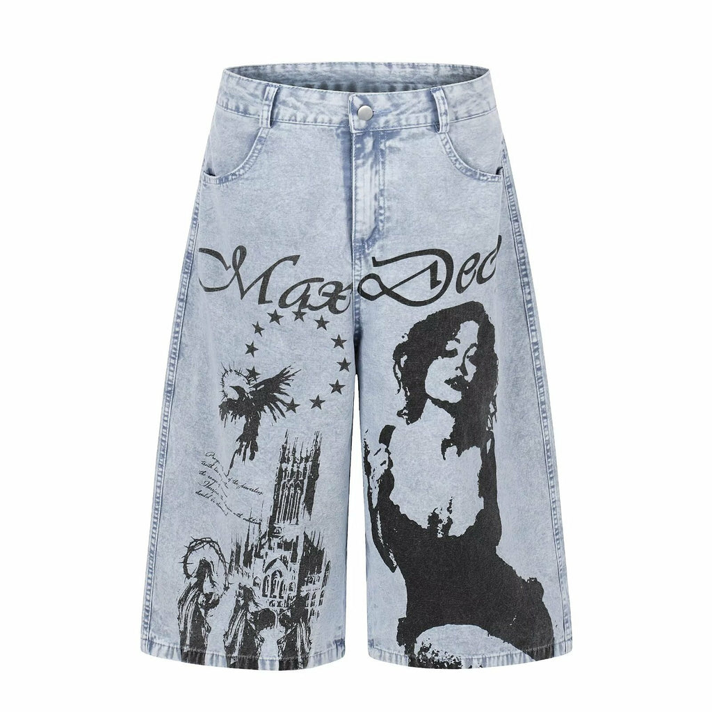 Tokyo Girl Graffiti Loose Denim Shorts Jorts