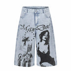 Tokyo Girl Graffiti Loose Denim Shorts Jorts