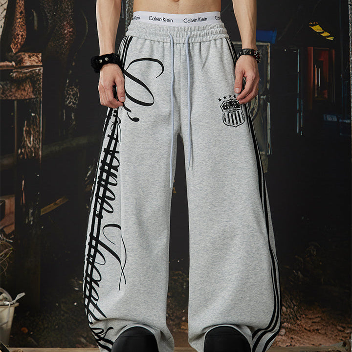 Retro Striped Letter Print Wide-leg Sweatpants