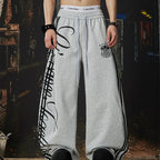 Retro Striped Letter Print Wide-leg Sweatpants