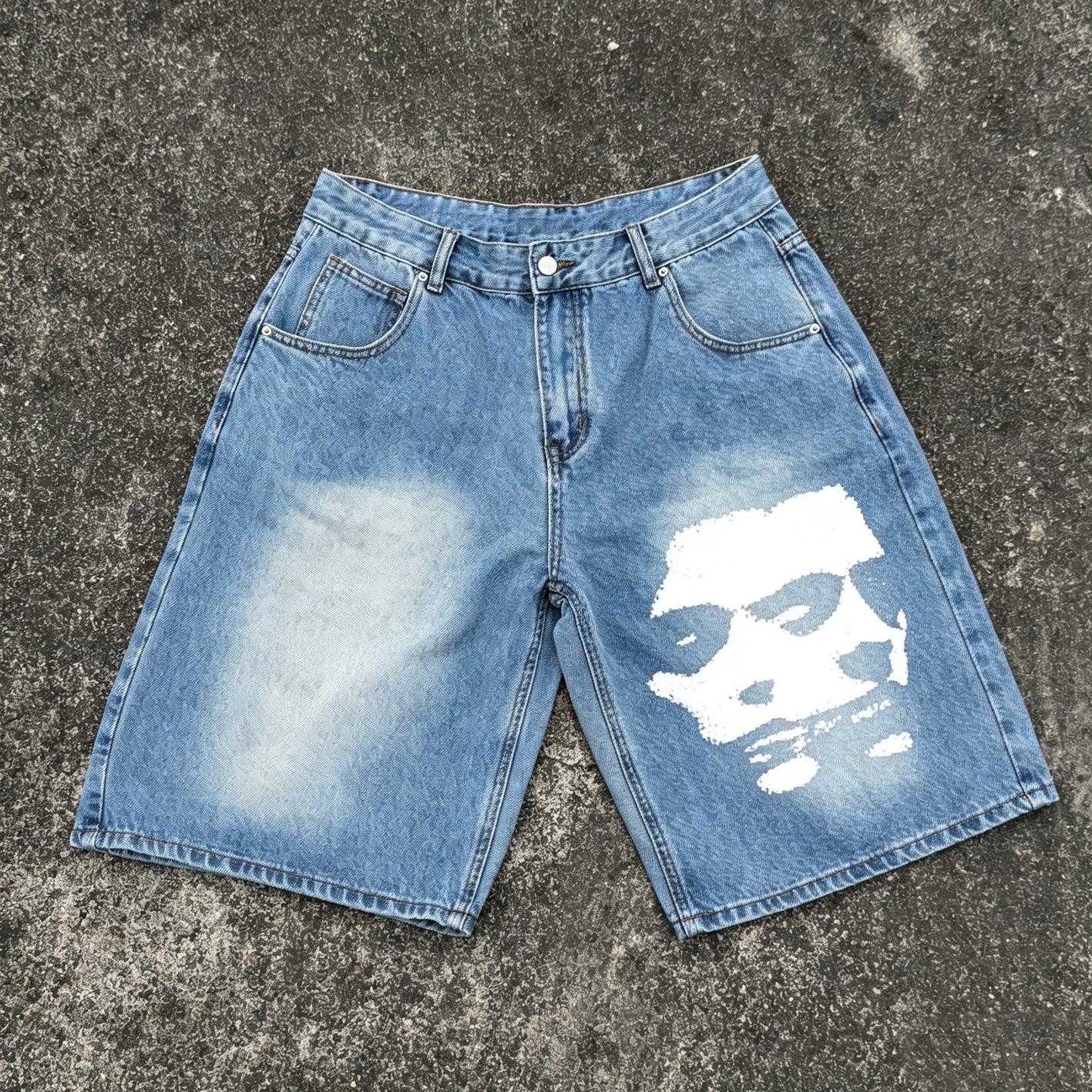Men's Retro Split Figure Print Loose Shorts  Jorts