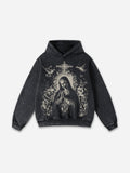 Virgin Mary Praying Vintage Graphic Washed Distressed Pocket Hoodie