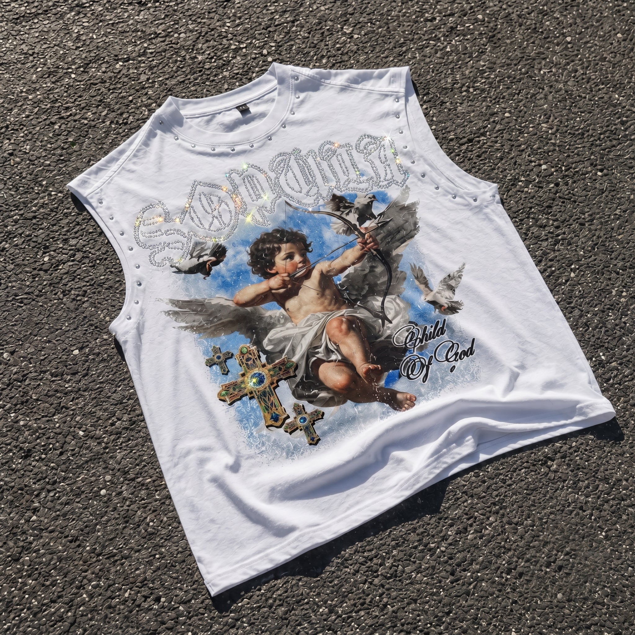 Sopula Retro Angel Cross Graphic Rhinestone Tank Top