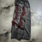 Retro Letter High Street Scimitar Stitching Wide Jeans