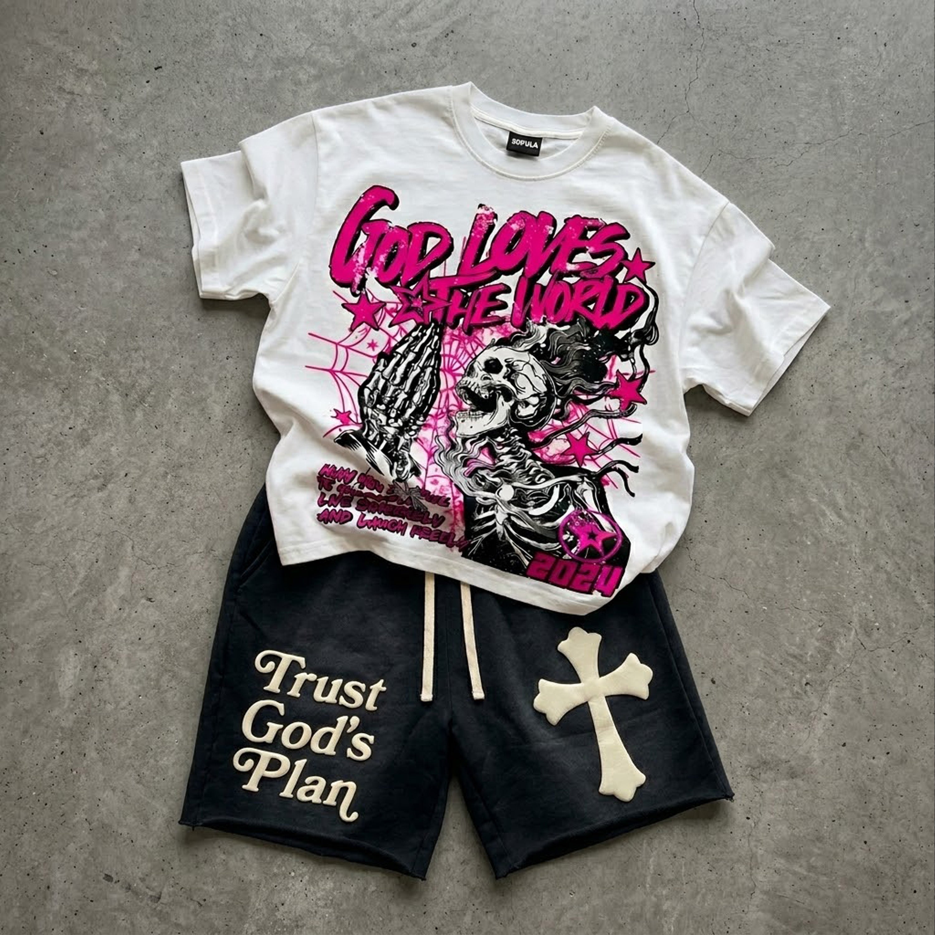 God Loves The World T-shirt And Trust God's Plan Shorts Sets