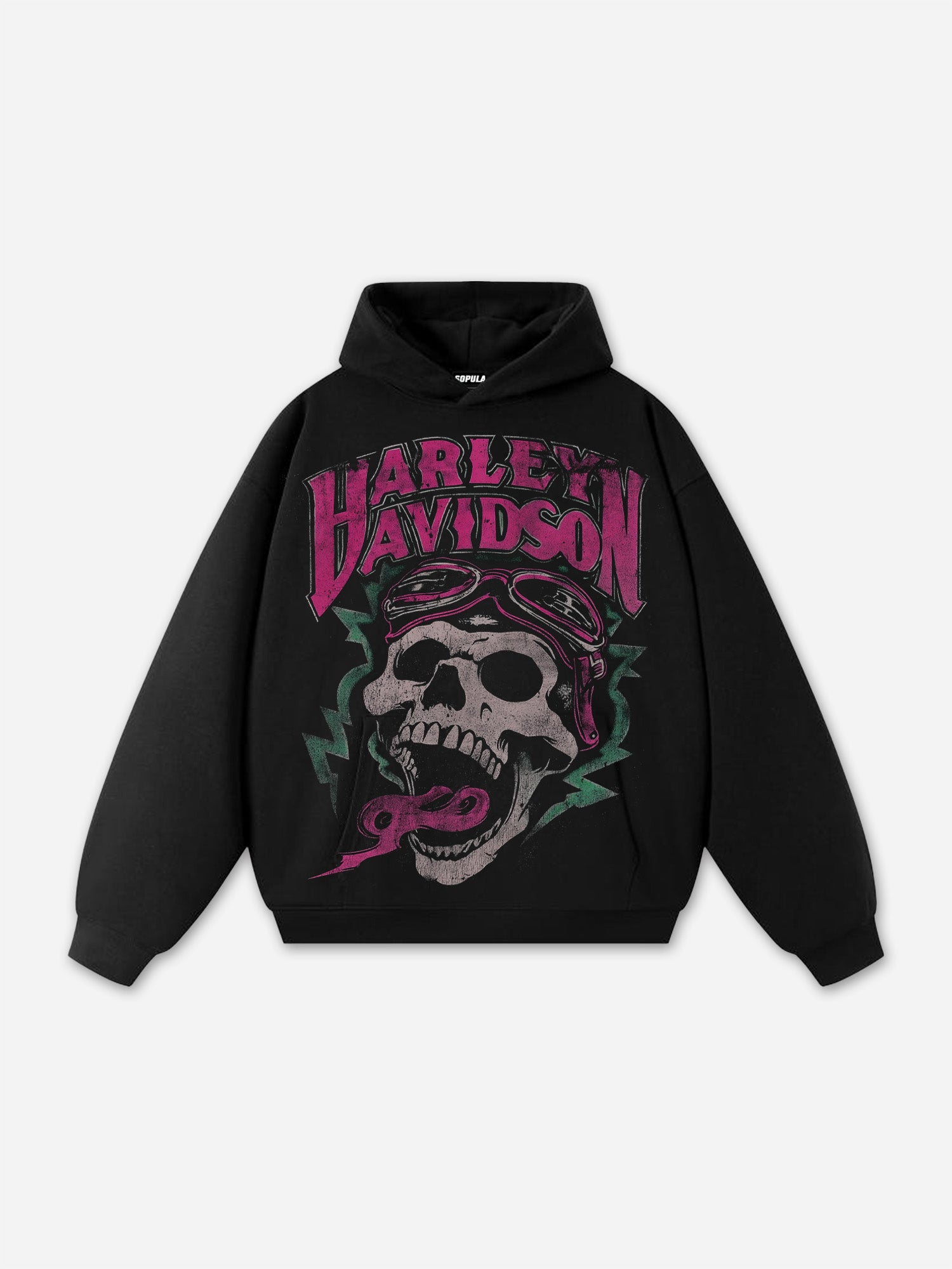 Vintage Hip-hop Harley Davidson Skull Graphic Hoodie