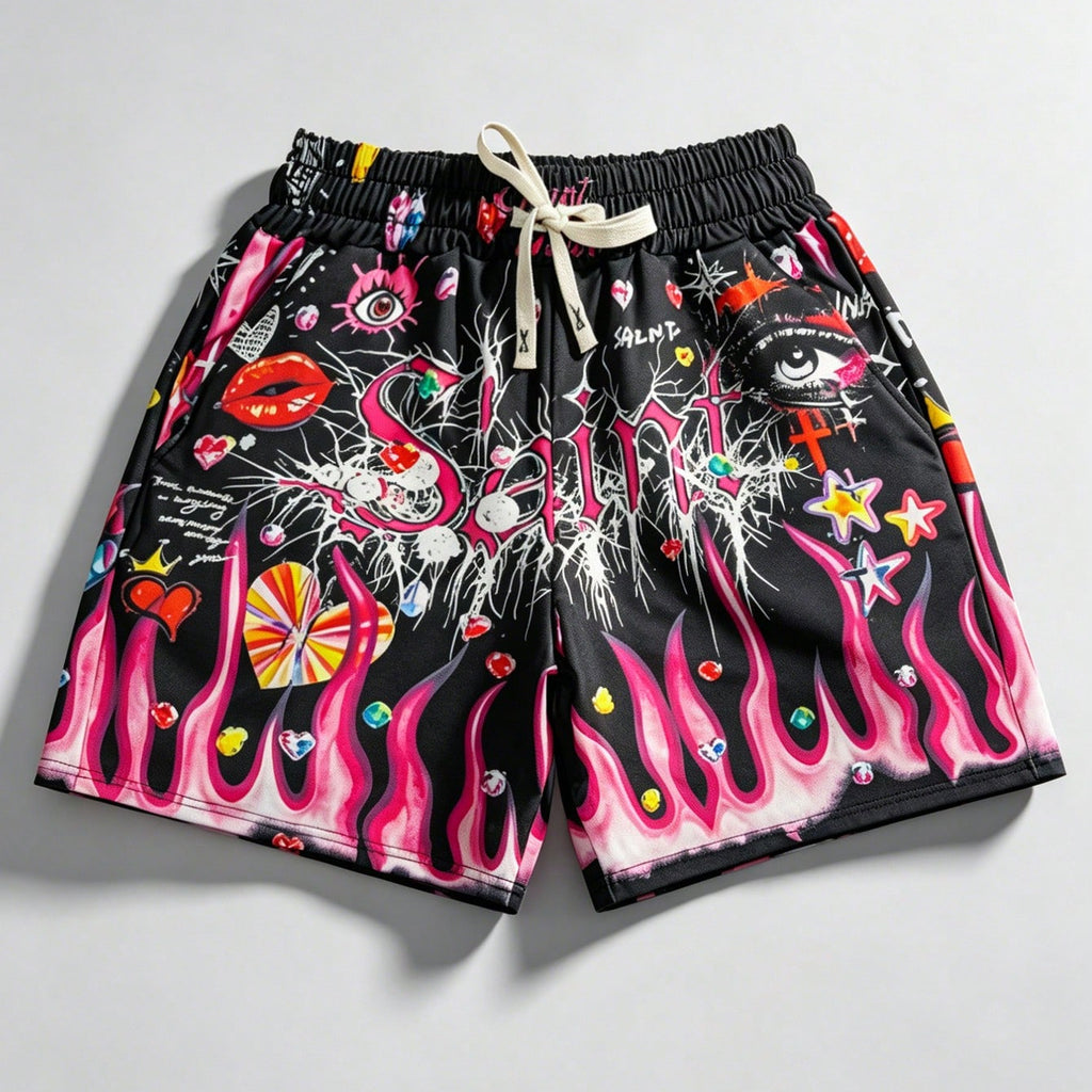 Men's Street Graffiti Print Casual Sports Shorts