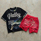 Valley Nighttime Drive Rhinestone Craft T-shirt And Shorts Sets
