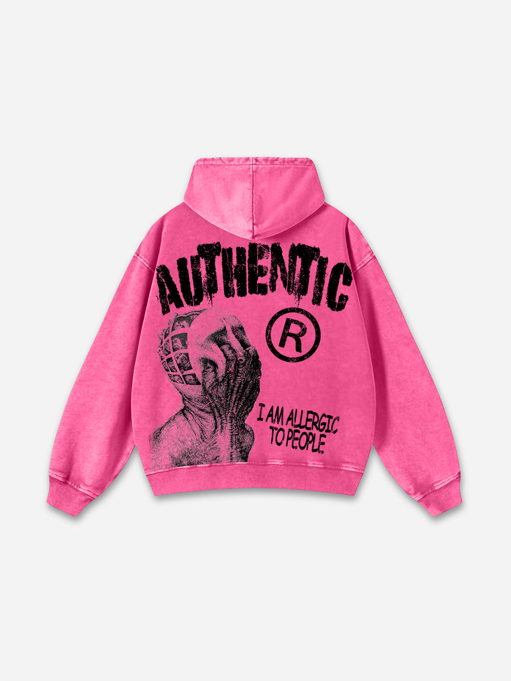 Vintage I Am Allergic To People Graphics Print Washed Hoodie