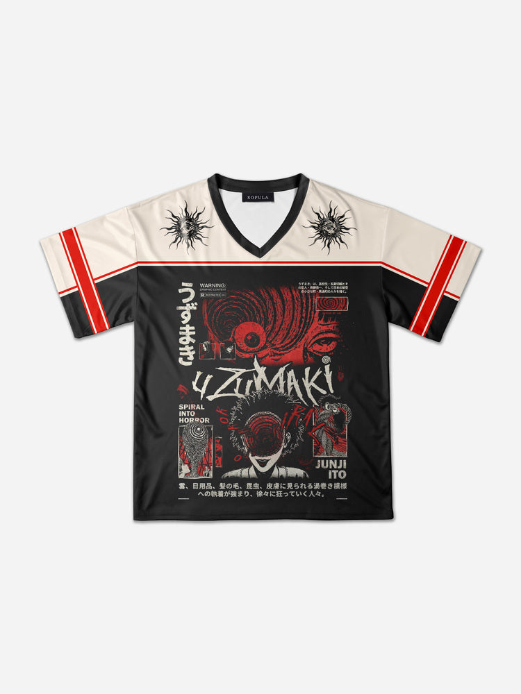 Y2k Dark Anime Vortex Graphic Mesh Jersey