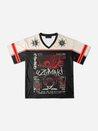 Y2k Dark Anime Vortex Graphic Mesh Jersey