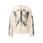Retro Waffle Skeleton Print Long-sleeved T-shirt