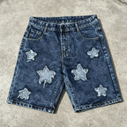 Vintage Washed Star-embroidered Denim Shorts