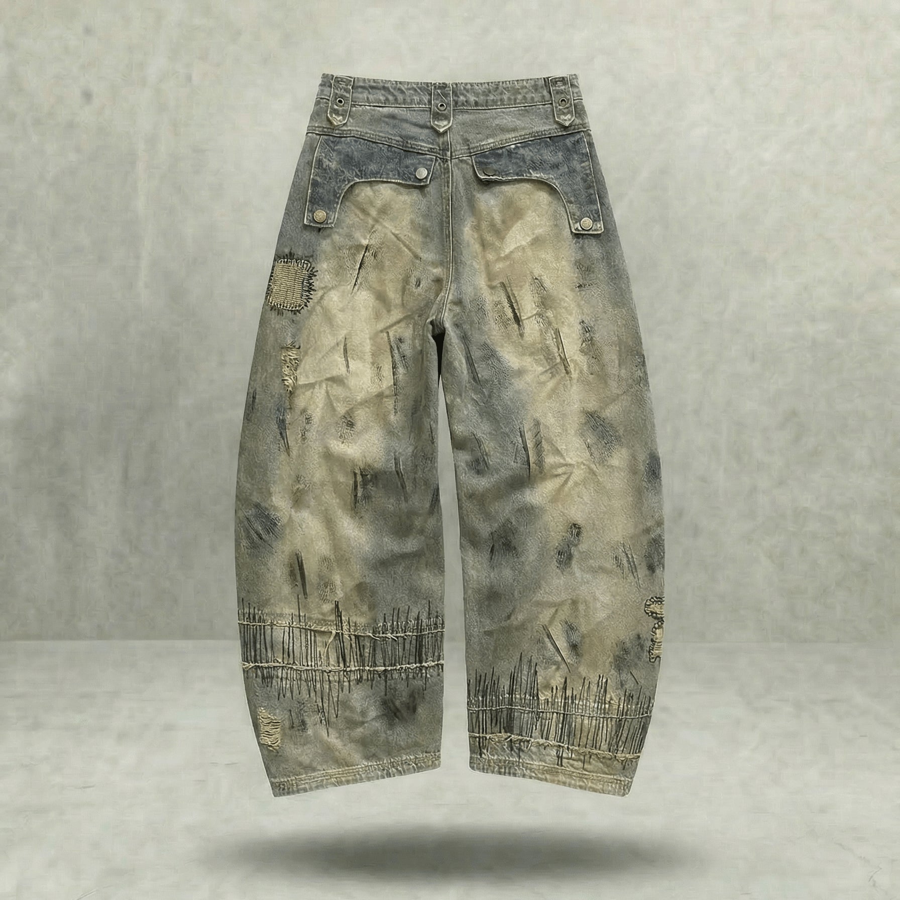 Hand Stitched Distressed Baggy Jeans