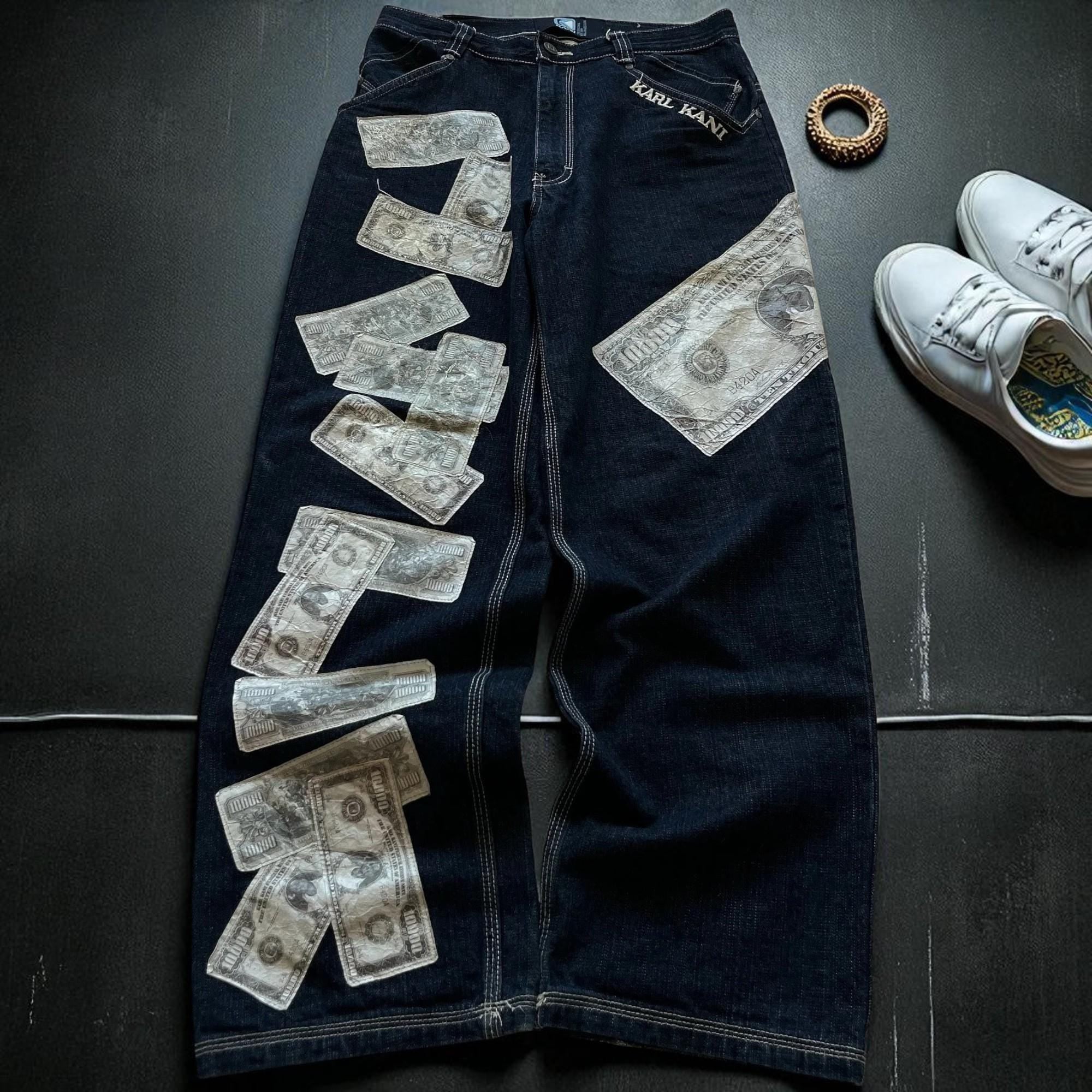 Men's Hip-hop Style Personalized Dollar Print Baggy Jeans