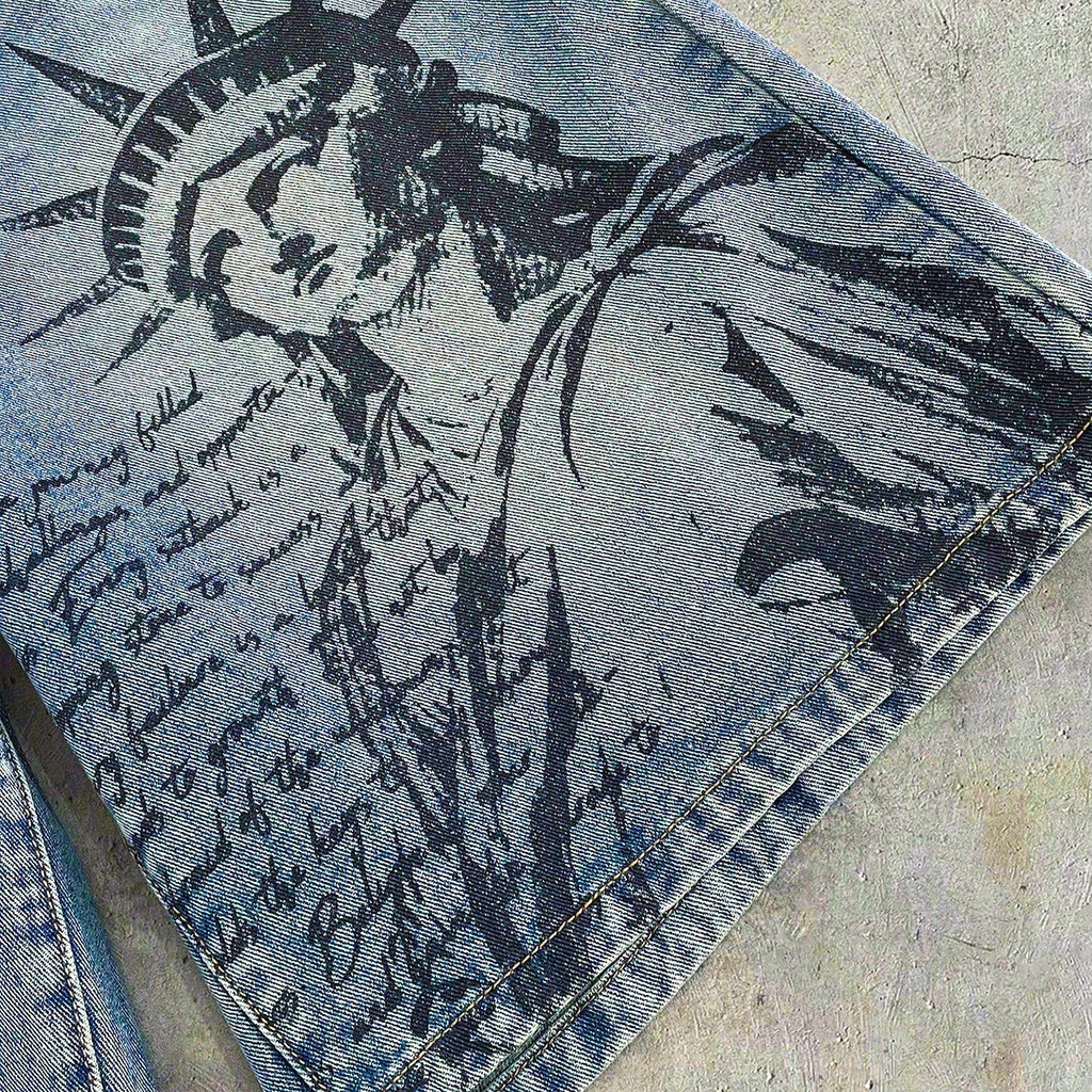 Men's Printed Pattern Loose Fit Denim Shorts Jorts