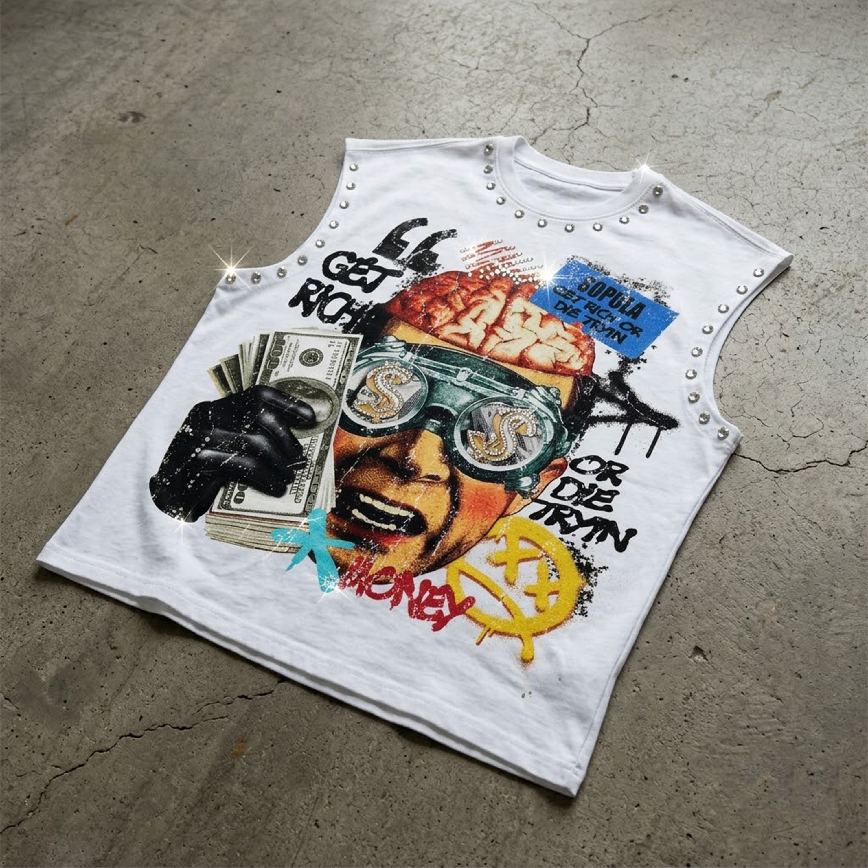 Get Rich Money Portrait Street Graphic Tank Top