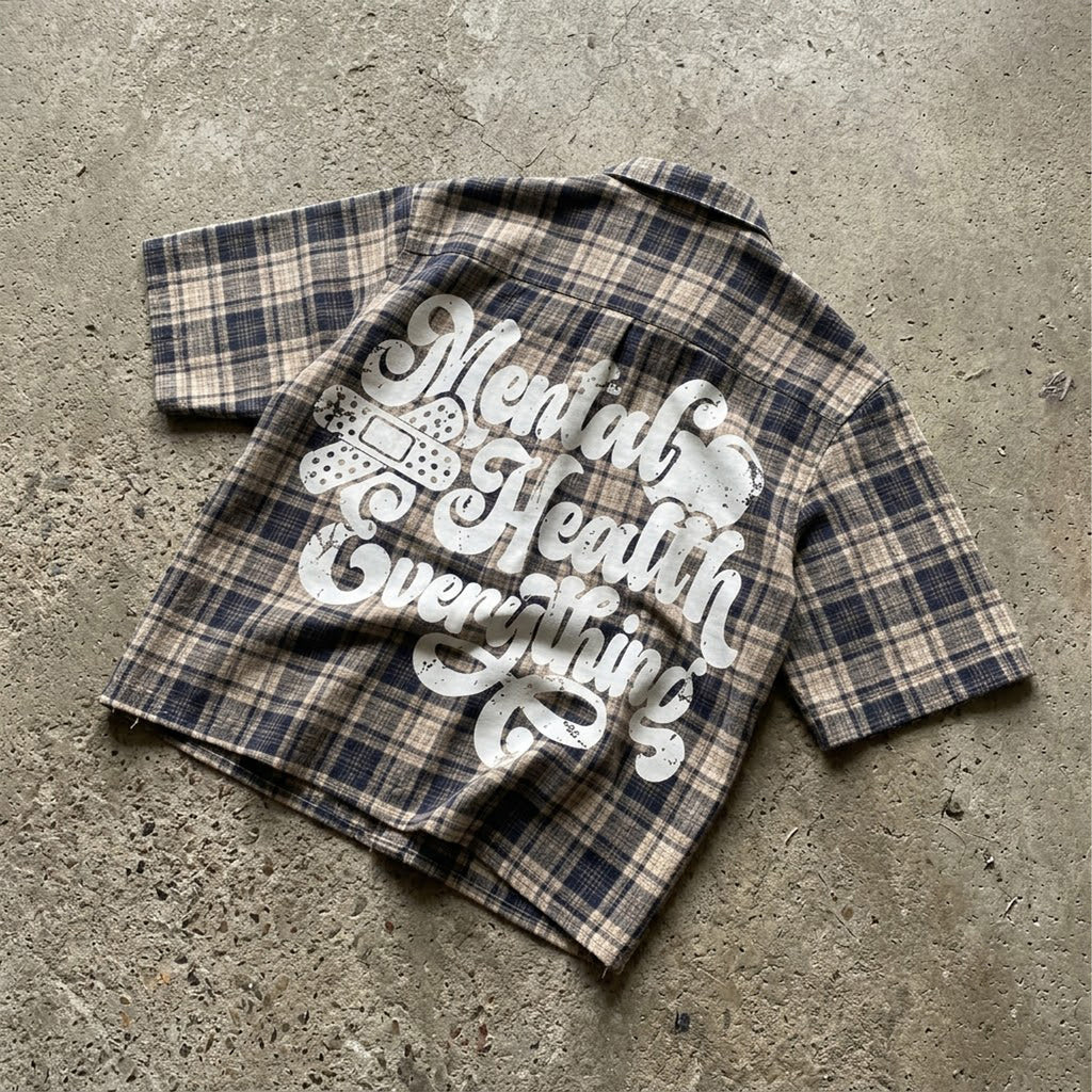 Mental Health Matters Most Retro Slogan Graphic Plaid Jacket Shirt