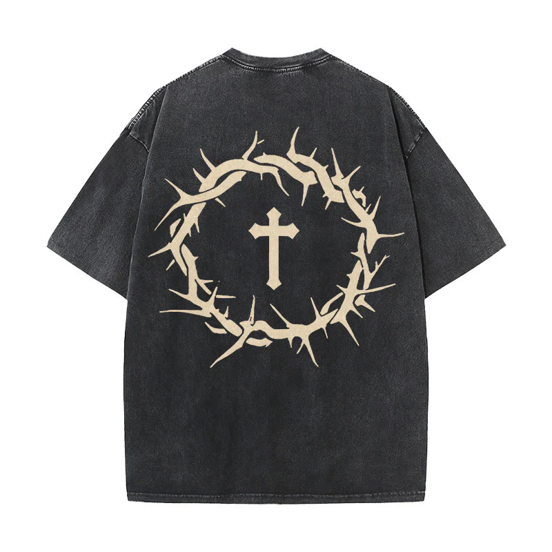 Faith Overcomes Fear Cross Graphic Acid Washed T-shirt