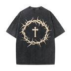 Faith Overcomes Fear Cross Graphic Acid Washed T-shirt