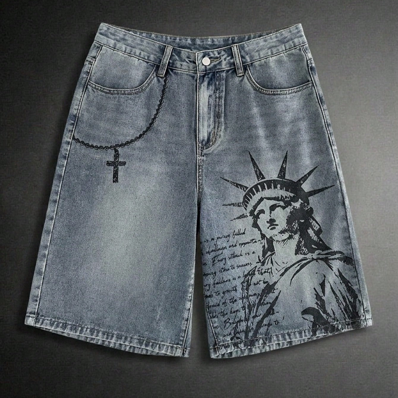 Men's Printed Pattern Loose Fit Denim Shorts Jorts