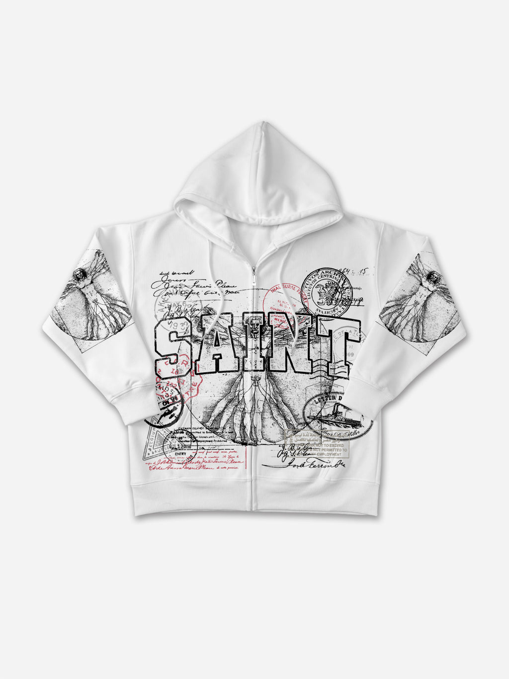 Saints Stamp Collage Vitruvian Graphic Zip-up Hoodie
