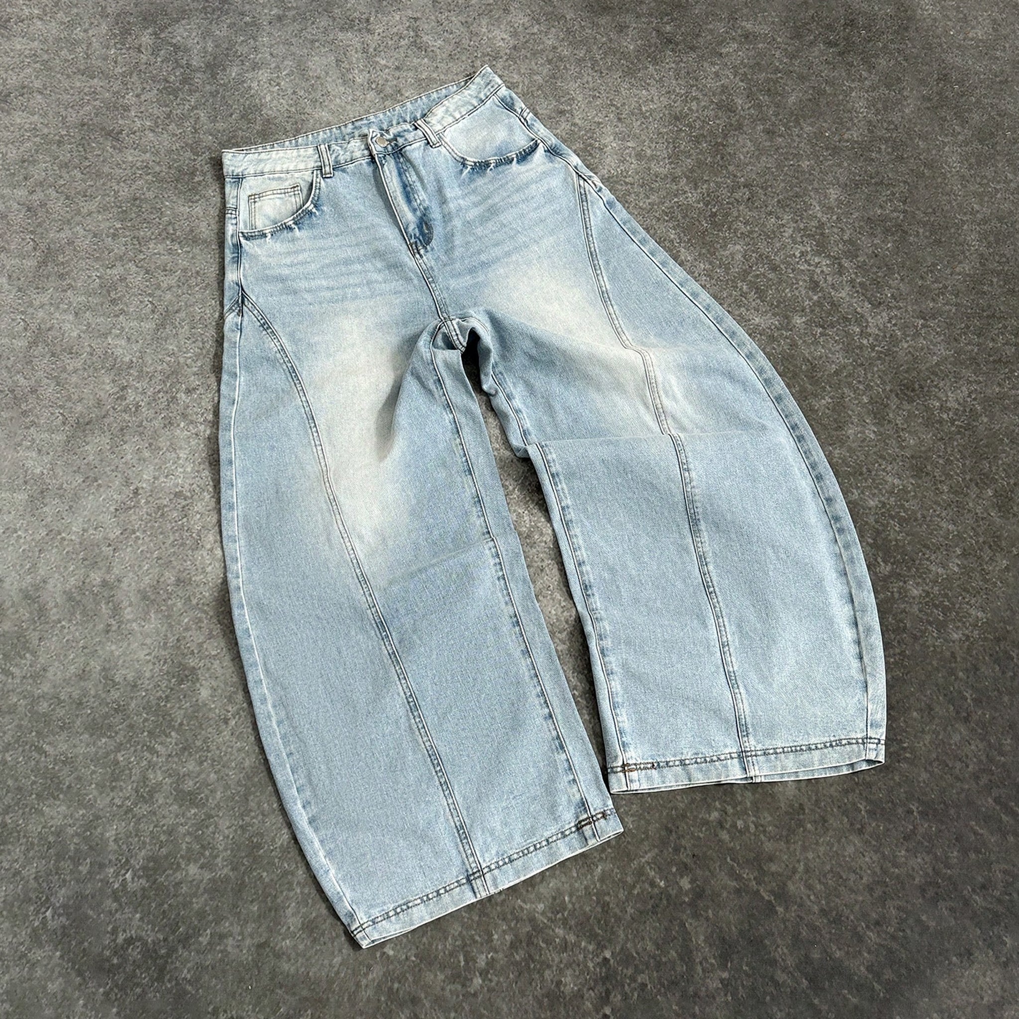 Casual Patchwork Loose Curved  Baggy Jeans