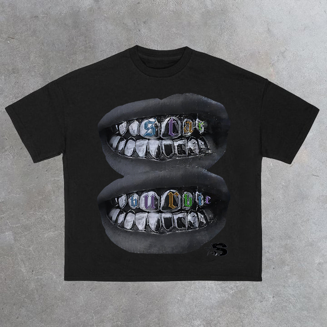 Personalized Loose Lip Print 100% Cotton Short Sleeve T-Shirt
