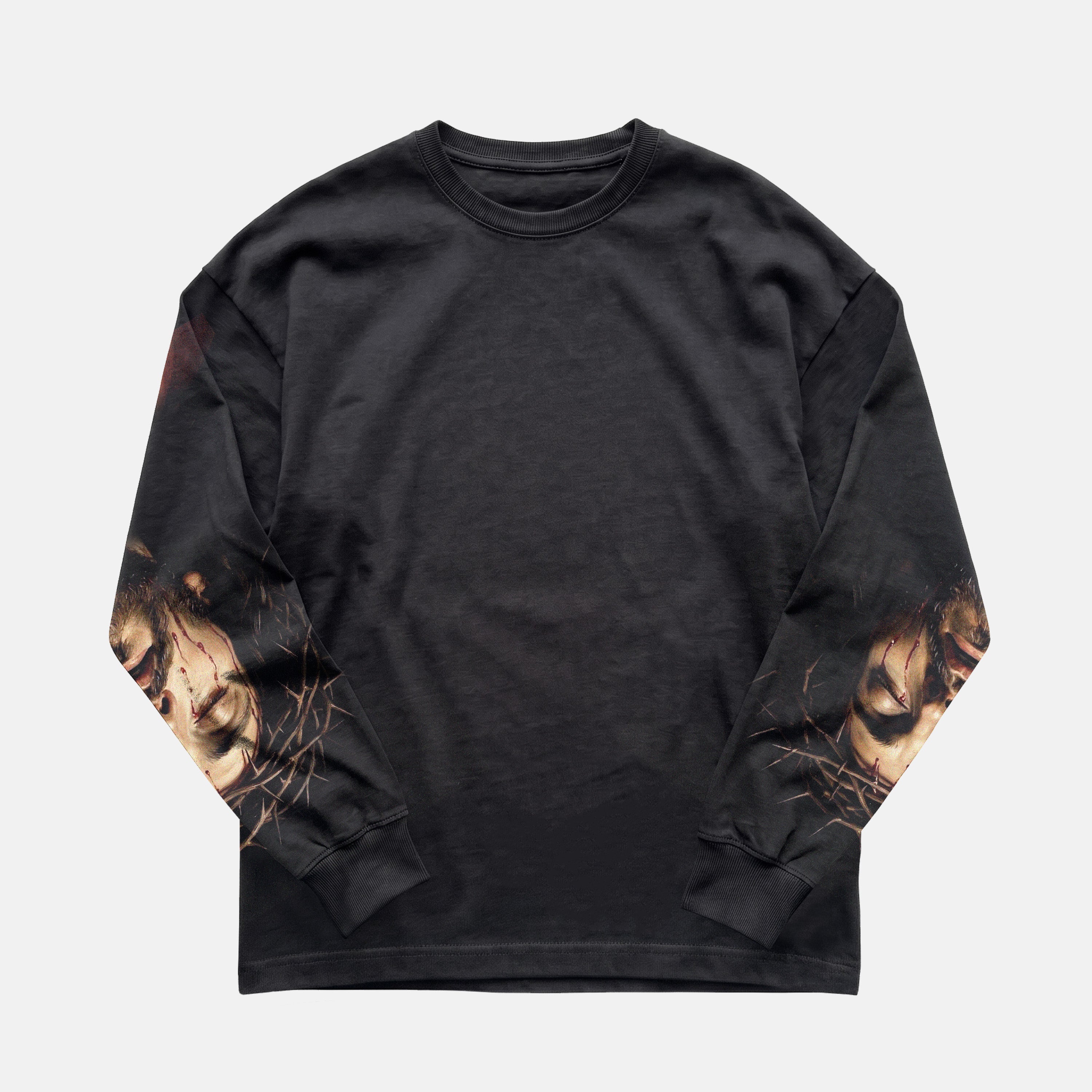 Jesus Vintage Graphic Solid Color Long Sleeve Loose Fit Round Neck