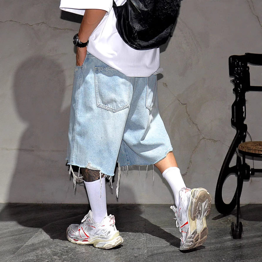Men's Fashion Ripped Loose Denim Shorts Jorts