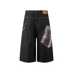 Streetwear Plaid Patchwork Loose Denim Shorts