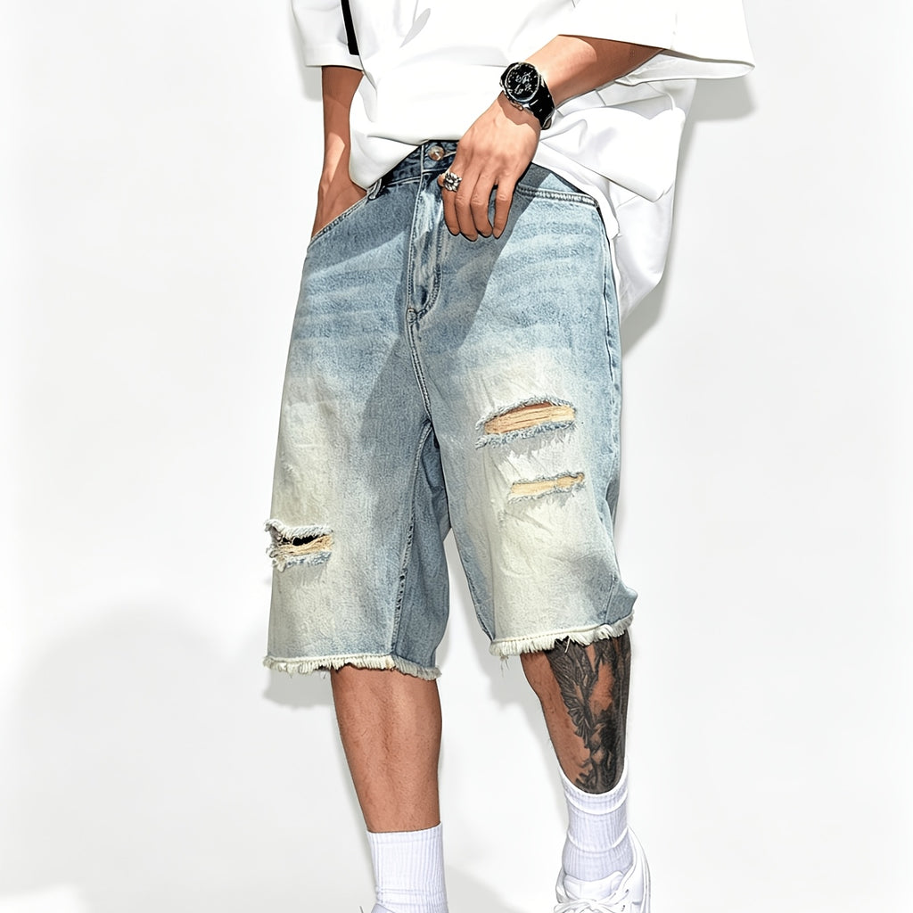 Men's Fashion Retro Ripped Loose Denim Shorts