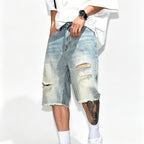 Men's Fashion Retro Ripped Loose Denim Shorts